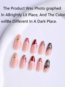 24 Autumn/Winter Acrylic Nail Tips: French Manicure With Leopard Print, Metallic Star, And RhinestonesPerfect For Women Shopping, Socializing, And Photo Shoots. Maxes Out Your Style And Goes With Any Outfit For Stunning Photos. - Multicolor - View 3
