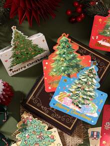 10 tấm thiệp chúc mừng cây thông Noel, phù hợp cho cửa hàng hoa, tiệm bánh, lời chúc ngày lễ, làm thiệp nhỏ đính kèm quà tặng và ghi chú - Nhiều màu - Xem 7