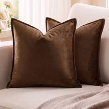 2pcs Nordic Minimalist Coffee Brown Velvet Ruffle Pillow Covers (Pillow Insert Not Included), Square Cushion Covers, Holiday Home Pillow Decor, Soft Comfortable Faux Linen Fabric, Modern Decorative Sofa, Home Bedroom, Dorm Use - Brown - View 13