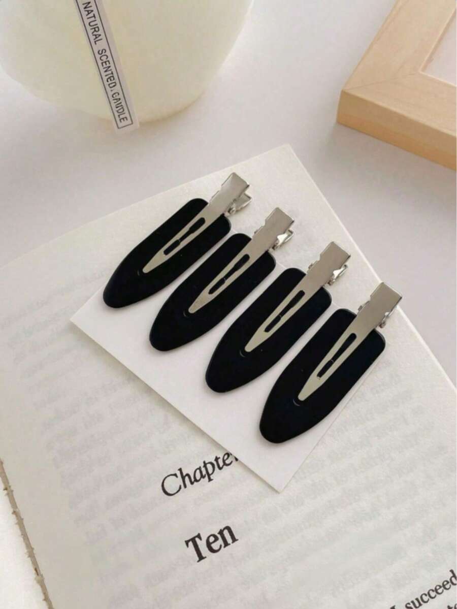 1/10/25/45pcs Black Leaf Shaped Seamless Bangs Hair Clips Plastic Makeup Clips Face Washing Clips Hair Accessories - Black - View 1