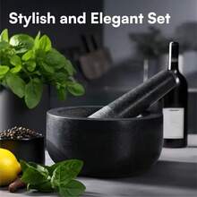 Natural Granite Mortar And Pestle Set, Kitchen Spice Grinder Tool For Herbs Garlic Guacamole Making - Black - View 2