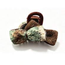 1pc Double-Sided Bow Hair Claw, One Side Is Solid Brown Velvet, The Other Side Is Colorful Mixed Texture Plaid Fabric, Decorated With Metal Ring, Gentle And Vintage Style, Suitable For People With Thick Hair, Used To Fix Updo Or Half-Up Hairstyles, Adds Elegance To The Look, Large Size Hair Claw, Combines Practicality And Decorativeness - Brown - View 10