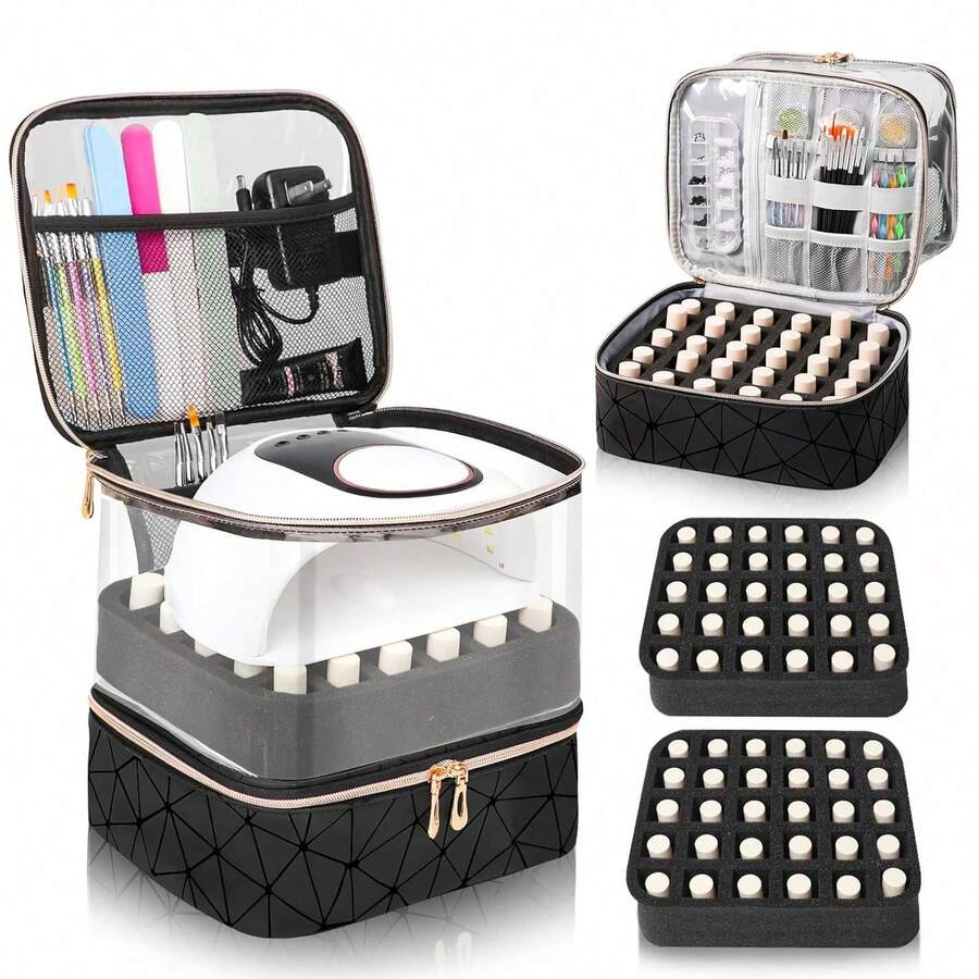 Nail Polish Storage Rack - Holds 30 Bottles (15ml - 0.5 Fl.Oz), Nail Polish Storage Rack With Tool Storage Bag, Double Layer Nail Polish And Nail Dryer Storage Rack - Black - View 1