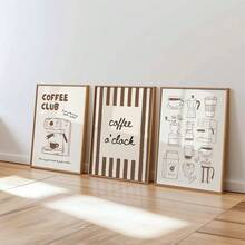 1/3pcs Set Framed/Unframed Coffe Machine Coffee Club Kitchen Canvas Poster Minimalist Brown Espresso Cafe Bar Wall Art Print Coffee Conner Decor Painting For Coffee Lover,Appartment,Living Room,Modern Home Decoration - Poster - View 1