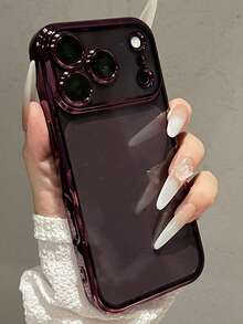 奢華酒紅色大窗一體式相機保護手機殼，適用於 iPhone 17 Pro Max 17 Pro 17 16 Pro Max 16 Pro 16 15 Pro Max 15 Pro 15 14 Pro Max 14 Pro 14 13 Pro Max 13 Pro 13 12 Pro Max 12 Pro 12 11，極簡純色防震保護殼，情侶禮物 - 酒紅色 - 查看 3