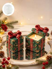 1pc Christmas Gift Box Silicone Mold, Ribbon Bow & Pine Cone Embossed Gift Box Design, Reusable Easy Release, Suitable For Aromatherapy Candles, Handmade Soap, Epoxy Resin, Plaster, Desktop Storage, Christmas Party Decoration, Holiday Handmade DIY Gifts - A - View 1