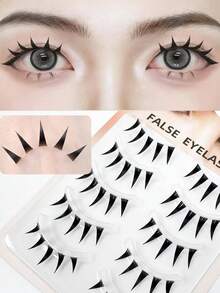 1 Pair Pointed Tail Cartoon Style False Eyelashes, Transparent Stem, Cosplay Extra Long False Eyelashes 10-13mm - Black - View 6