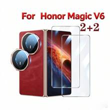 2+2pcs Set Compatible With Honor Magic V6 High Definition Tempered Glass Screen Protector Set High Definition Full Screen Phone Screen Tempered Glass + Rear Camera Lens Protector Anti-Scratch Easy Installation - Clear - View 9