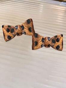1 Pair Leopard Print Bow Earrings, High-End Luxury Niche Stud Earrings - Brown - View 4