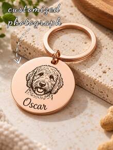 Thẻ tên thú cưng khắc ảnh tùy chỉnh, móc khóa thép không gỉ, quà tặng cho người yêu thú cưng - Nhiều màu - Xem 2
