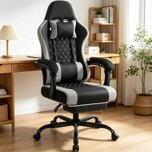 360° Swivel With Massage Lumbar Support Adjustable Headrest Height & Width Computer Chair - Black+Grey + Metal - View 6