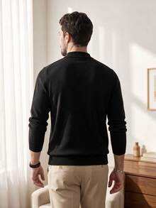 Men Crew Neck Long Sleeve Solid Color Casual Slim Fit Pullover Sweater, Lightweight For Autumn/Winter - Black - View 4
