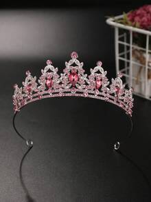 1pc Fashionable Exquisite Alloy Crown, Suitable For Women's Wedding Party Hair Accessory - Watermelon Pink - View 4