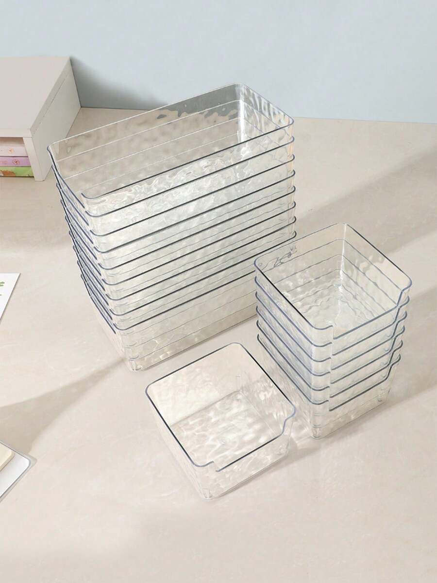 1/3/6pcs Glacier Pattern Transparent Storage Boxes, Sticky Note Storage Box Set, 2 Sizes Available, Desktop Stationery & Cosmetics Organizer, High-Quality PET Material, Open Design For Easy Access, Desk & Vanity Organizer, Student Stationery Storage, Durable & Shatter-Resistant - Clear - View 1