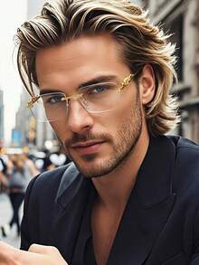 Vintage Gold Rimless Glasses, Leopard Print Design, Elegant Casual Style, Suitable For Daily Wear - Multicolor - View 1