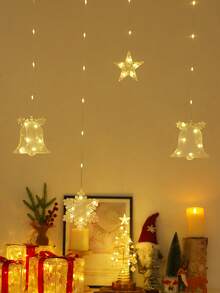 1 buah Lampu Dekorasi Natal Bertenaga Baterai 2m, Lampu Tirai Lonceng & Kepingan Salju, Lampu Dekorasi Rumah Natal, Lampu Dekorasi Dinding Kamar Tidur, Lampu Dekorasi Pohon Natal, Lampu Dekorasi Pesta Liburan Dalam Ruangan Musim Dingin - Clear - View 2