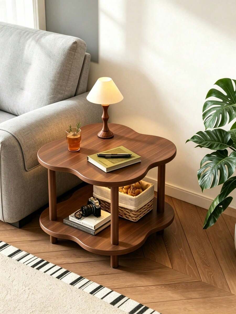 2‑Tier Irregular Wooden Side End Table, Open Shelf Compact Storage Nightstand For Lamp Book Photo Decor, For Bedroom Living Room Couch Corner Guest Room, For Apartment Dorm Renters Household Use - Multiple Specifications - View 1