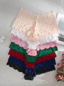 7 cái/gói quần lót boxer nữ size lớn ren hoa gợi cảm thanh lịch thoải mái - Nhiều màu - Xem 2