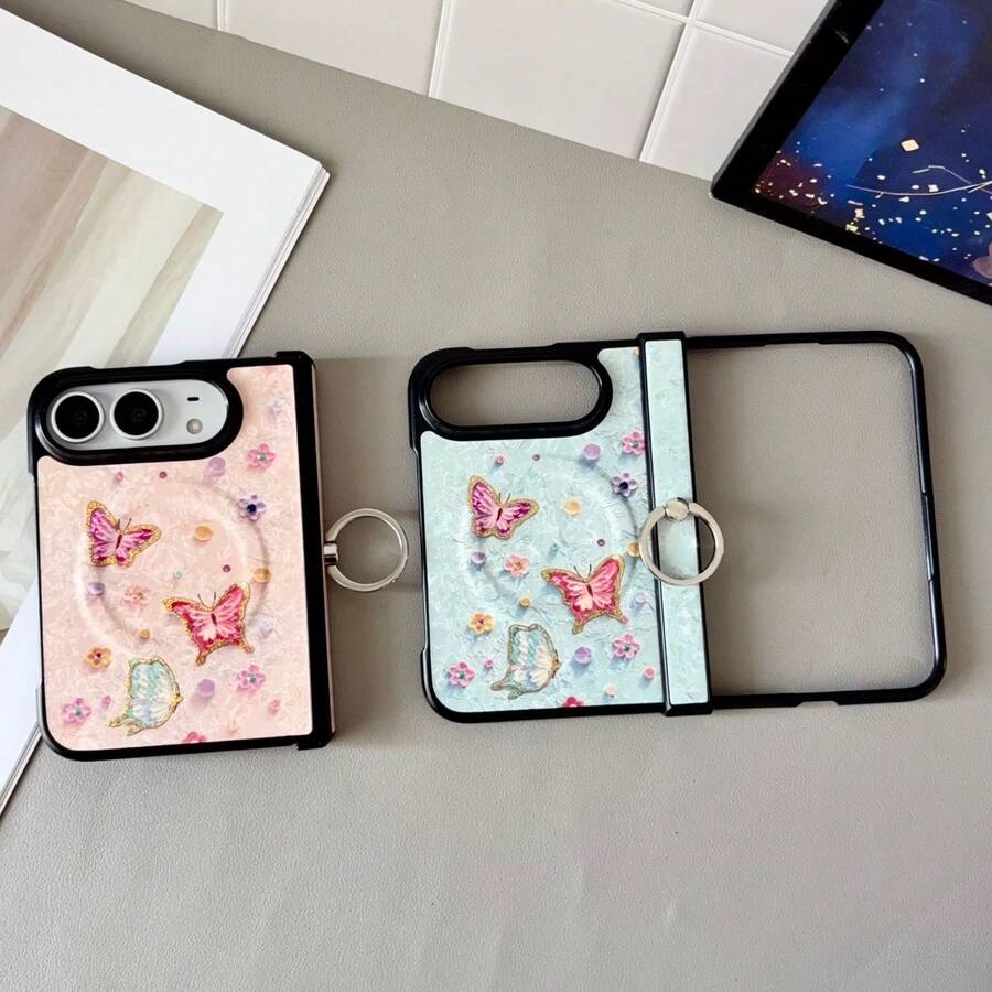 1pc Compatible With Apple Phone Case Compatible With IPhoneDuo Cute Lightweight Thin Butterfly Wireless Charging Ring Holder Fashion Phone Cover Foldable Phone Case Protective Shell Smart Phone Case
