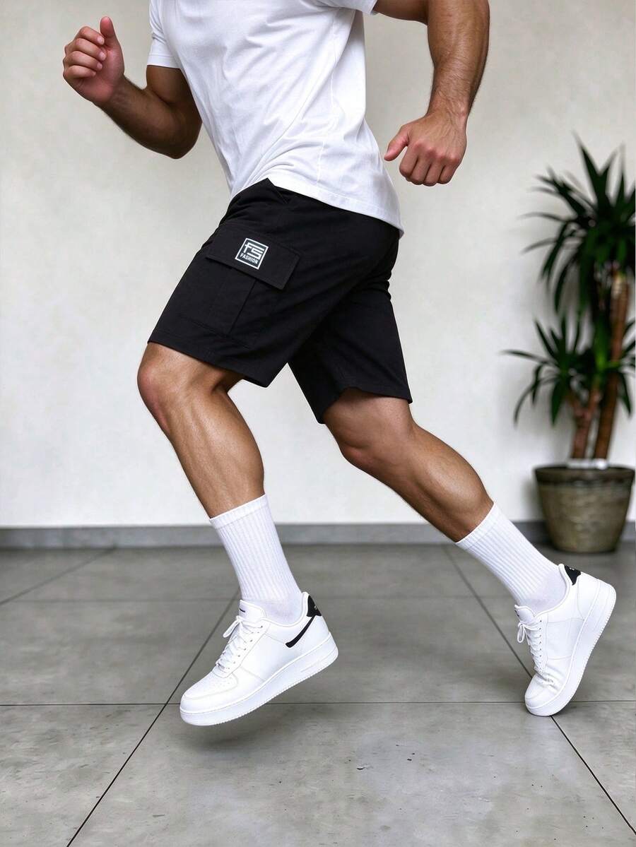 Men's Fashion Cargo Bermuda Shorts, Drawstring Elastic Waist, Multi-Pocket, Finally A Gift For Men, Black