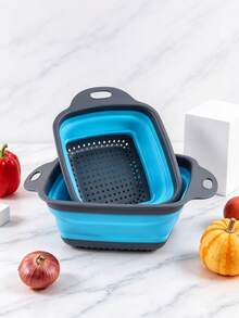 1pc/2pcs Large And Small Collapsible Strainer Basket, Foldable Space-Saving Design, Quick And Convenient Deployment, Suitable For Kitchen And Restaurant Vegetable And Fruit Washing, Fast Draining - 1pc Small + 1pc Large - Square/Blue - View 12