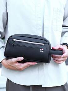 Tas Clutch Kulit Hitam Pria Gaya Bisnis dengan Resleting, Tas Tangan Kasual Kapasitas Besar Tahan Air - MultiWarna - View 8