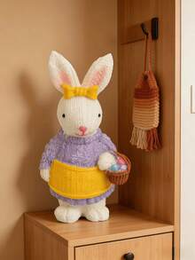 1pc Rabbit Figurine, Colorful Hand-Painted Cartoon Rabbit Statue With Wreath And Accessories, Cute Spring Easter Home Living Room Bedroom Office Desk Bookshelf Entryway Decor, Kawaii Animal Collectible Gift - A - View 8