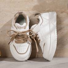 1 Pair Kids' White Sneakers, New Khaki Colorblock Skate Shoes, Boys' & Girls' Hook And Loop Soft Sole Casual Sports Shoes - Khaki - View 2