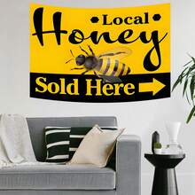 1pc Local Honey Bee Print Tapestry, Polyester Fabric Wall Hanging Banner, Farm Market Shop Signage Backdrop, Bedroom Store Wall Decor - Multicolor - View 3