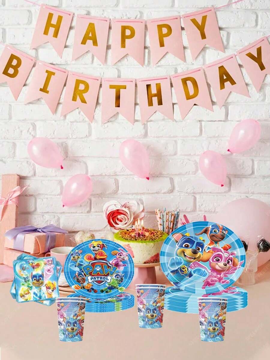 Paw Patrol Cartoon Blue Theme Party Tableware Set (Paper Cups/Plates ...