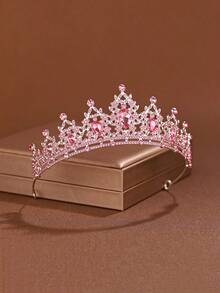 1pc Fashionable Exquisite Alloy Crown, Suitable For Women's Wedding Party Hair Accessory - Watermelon Pink - View 2