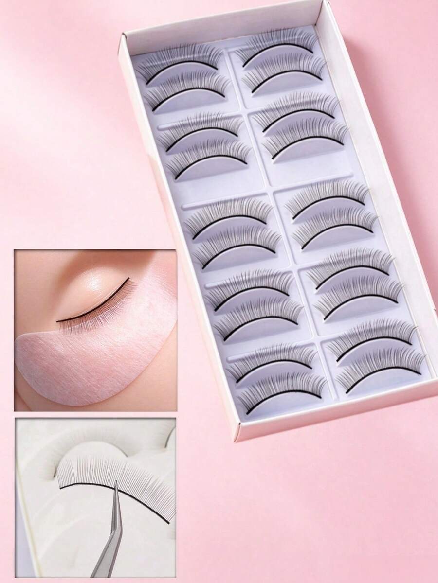 20 Pairs Natural Look False Eyelashes, Handmade Transparent Stem Eyelashes, Thin And Lightweight For Daily Makeup And Work, Reusable, Fashionable Nude Makeup Ultra-Thin Realistic False Eyelashes, Suitable For Women, For Practice On Mannequin Head Eyelash Extension Supplies, Essential For Beginners, Waterproof