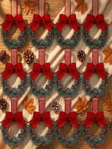 1pc Christmas Wreaths For Kitchen Cabinets, Featuring Ribbons And Small Red Berries, Perfect For Decorating Windows And Doors For Farmhouse-Style Christmas Parties - View 5