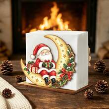 1pc Santa Claus Moon Shaped Wooden Napkin Holder, Christmas Tabletop Tissue Storage Rack, Christmas Dining Table Napkin Box, Freestanding Kitchen Decor Napkin Organizer, Holiday Tabletop Napkin Holder - Multicolor - View 5
