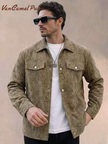 Vancamel Pulse Men's Jacket, Spring/Autumn Solid Color Lapel Casual Outerwear, Fashionable Minimalist Versatile Top, Suitable For Daily Casual, Sports And Exercise - Coffee Brown - View 3