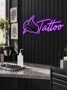 1PC Personalized Tattoo LED Neon Light, Custom Text Purple Wall Light With Hand Holding Tattoo Pen Design, USB Powered Neon Wall Decor For Tattoo Studio, Tattoo Shop, Beauty Salon, Artist Workspace & Gift - Multi-color 1 - View 4