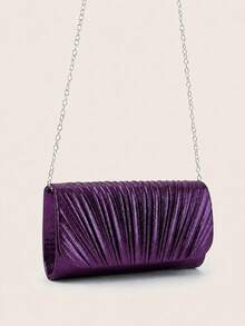 REMANLAND Luxury Deep Purple Clutch, Rich Satin Sheen And Dramatic Pleated Texture Add Elegance To Formal Dresses, Banquets, Galas & Evening Events - Purple - View 3