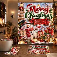 1/4pcs Christmas Theme Shower Curtain Set With Cute Snowman, Christmas Tree And Gift Box Pattern, 12 Hooks, Waterproof Polyester, Bathroom Curtain, Privacy, Thickened, Durable Quick Dry, 180*180cm Size, Christmas Bathroom Decor - A - View 10
