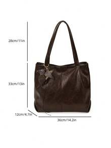 Tas jinjing wanita berbahan PU warna kopi terbaru untuk musim gugur dan musim dingin, simpel dan serbaguna, tas bahu/tas untuk bepergian dengan kapasitas penyimpanan besar. - Coffee Brown - View 6