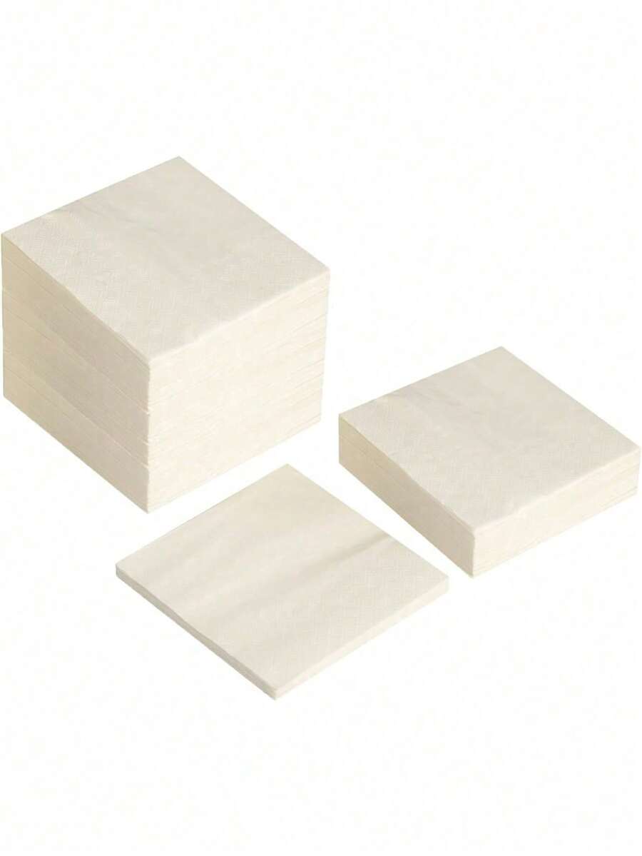 1pc Beige Cocktail Napkin/Dessert Napkin, Folded, 5 X 5 Inch, Disposable Napkin, Suitable For Dinner, Wedding, Birthday Party, Bridal Shower, Reception And Other Events - Multicolor - View 1