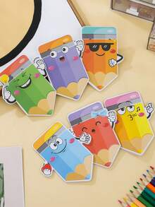 6pcs/12pcs Random Color & Style Colored Pencil Sticky Notes, Suitable For Office - Strong Adhesive Double-Sided Removable Stickers, With Shaped Labels, Portable Notebook, For Bullet Journal, Planner, Crafting - one-size - View 1