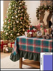 1pc Red & Green Plaid Pattern Tablecloth, Classic Traditional Style, Fabric Material, Rectangular With Ruffled Edge, Decorative & Protective For Home Long Table, Suitable For Christmas Holiday Celebration & Dining Scenes - Green - View 10