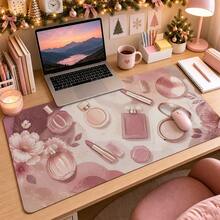 1pc Pink Makeup Aesthetic Desk Mat, Perfume Cosmetic Print Large Mouse Pad For Dorm & Vanity Table Decor - View 7