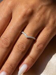 1pc Minimalist V-Shaped Diamond Ring, Elegant Jewelry Gift For Women, Suitable For Daily Wear - V-shaped Diamond Ring - White Diamond - View 5