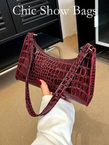 Women Solid Color Minimalist Shoulder Bag, Casual For Daily Use, Fashionable Burgundy Bag , Red Bag , Burgundy Bag - Burgundy - View 2