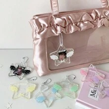 1 móc khóa khung ảnh mặt dây chuyền 1 inch hình cánh thiên thần hoạt hình, trong suốt đính kim tuyến ngôi sao, phong cách Ins Girl - Nhiều màu - Xem 6