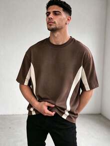 ZYNTH BALENO Men's Summer Fashion Patchwork Loose Short Sleeve T-Shirt, Essential For Summer Sports - Brown - View 3