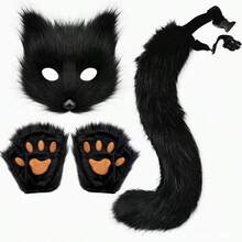 1pc/4PCS Fox Party Simulation Fox Mask Gloves Halloween Set Plush Animal Tail Props Accessories Four Seasons - Multicolor - View 14