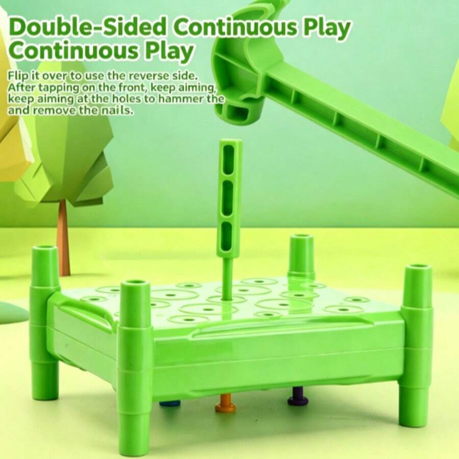 1PC-Pounding Bench Hammer Toy Color Sorting Nails, Wooden Style Pounding Board With 25 Pegs, Fine Motor Skill Puzzle For Kids 3+