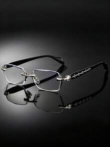 2pcs/1pc Women's Frameless Rectangular Light Glasses, Unisex, Vintage Gothic Style Luxury Retro Gold/Silver Metal Temple, Clear Cut Edge Lenses, Eye Protection Computer Glasses, Suitable For Office Wear - Multicolor - View 13